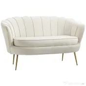 Homcom Canapea Vintage 130×77×77 cm – 2 Locuri, Catifea Crem, Stil Chic