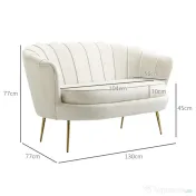 Homcom Canapea Vintage 130×77×77 cm – 2 Locuri, Catifea Crem, Stil Chic