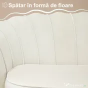 Homcom Canapea Vintage 130×77×77 cm – 2 Locuri, Catifea Crem, Stil Chic