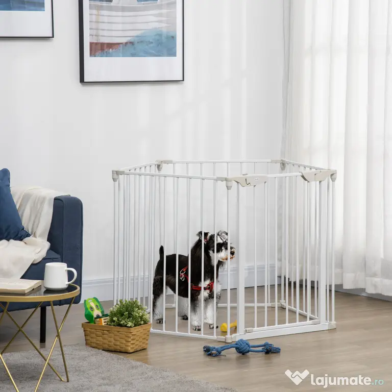 PawHut Gard Pliabil și Modular pentru Câini cu 3 Panouri Alb | Aosom Romania