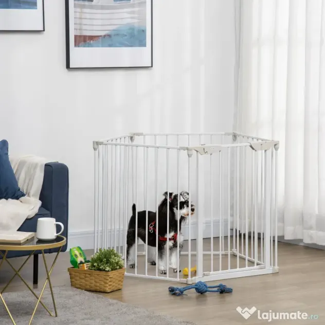 PawHut Gard Pliabil și Modular pentru Câini cu 3 Panouri Alb | Aosom Romania