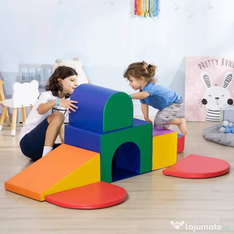 HOMCOM Set de Joc pentru Copii 1-3 Ani cu 7 Blocuri Multicolor în PU și EPE, 170x130x40 cm | Aosom Romania