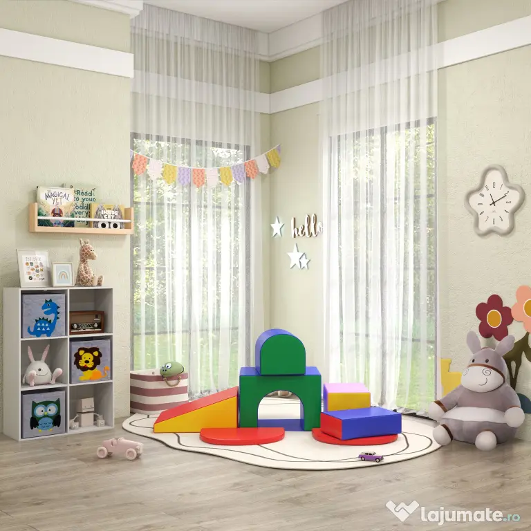 HOMCOM Set de Joc pentru Copii 1-3 Ani cu 7 Blocuri Multicolor în PU și EPE, 170x130x40 cm | Aosom Romania