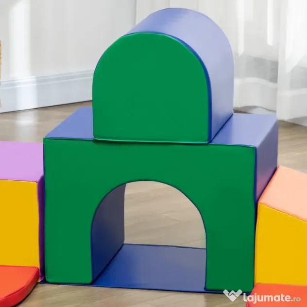 HOMCOM Set de Joc pentru Copii 1-3 Ani cu 7 Blocuri Multicolor în PU și EPE, 170x130x40 cm | Aosom Romania