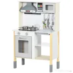 AIYAPLAY Jucarie de bucatarie pentru copii cu inaltime reglabila, efecte sonore, lumini si ustensile, din MDF si PP, 60x30,5x93,2 cm, gri si alb
