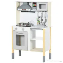 Jucarie bucatarie AIYAPLAY, inaltime reglabila, lumini si ustensile, MDF, PP, 60x30,5x93,2 cm, gri, alb | Aosom RO