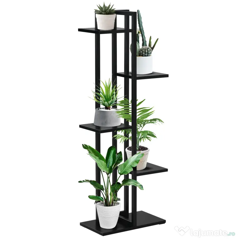 Outsunny Suport pentru Plante cu 5 Niveluri, Raft de Colt pentru Plante, Suport pentru Ghiveci, Organizator Decorativ