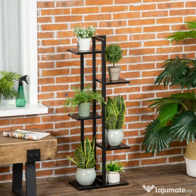 Outsunny Suport pentru Plante cu 5 Niveluri, Raft de Colt pentru Plante, Suport pentru Ghiveci, Organizator Decorativ