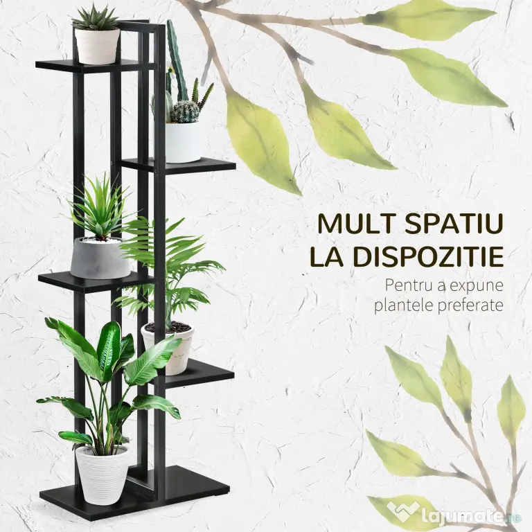 Outsunny Suport pentru Plante cu 5 Niveluri, Raft de Colt pentru Plante, Suport pentru Ghiveci, Organizator Decorativ