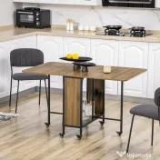Homcom Masa Pliabila Industriala – Lemn & Metal cu 6 Roti si Raft