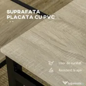 HOMCOM Set de masa din 5 Piese cu 1 masa dreptunghiulara 100x63x76.5 cm si 4 Scaune 45x40x82 cm, din otel si MDF, Negru si lemn natural 