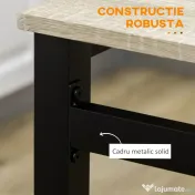HOMCOM Set de masa din 5 Piese cu 1 masa dreptunghiulara 100x63x76.5 cm si 4 Scaune 45x40x82 cm, din otel si MDF, Negru si lemn natural 