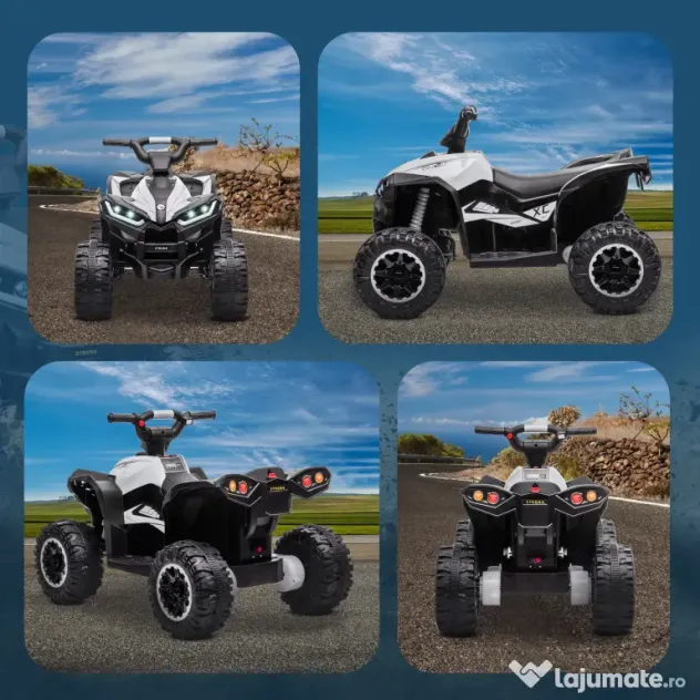 HOMCOM ATV Electric pentru Copii, Motocicletă pentru Copii cu Motor Dublu, 2 Viteze, Roți Late și Faruri LED, 83x53x55.5 cm, Alb | Aosom Romania