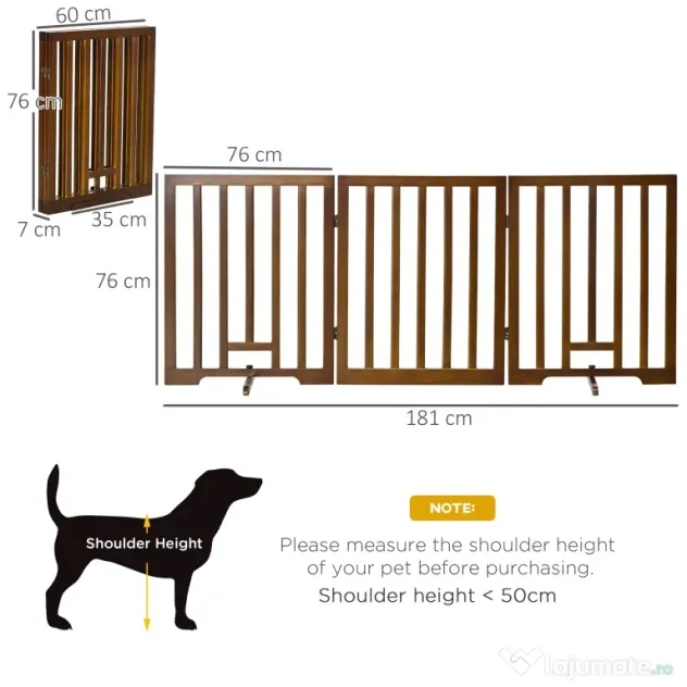 PawHut Barieră Pliabilă pentru Câini cu 3 Panouri și Picioare de Sprijin, Poartă din Lemn pentru Animale, pentru Scări, Maro | Aosom Romania