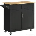 HOMCOM Carucior de bucatarie multifunctional din lemn cu 2 sertare, dulapior si 4 roti, 104x46x91cm, negru