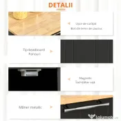 HOMCOM Carucior de bucatarie multifunctional din lemn cu 2 sertare, dulapior si 4 roti, 104x46x91cm, negru