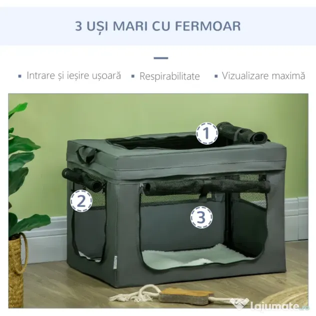 PawHut Geantă de Transport Moale pentru Câini Mini și Pisici, Cușcă de Călătorie cu Pernă Detașabilă, Geantă de Transport și Uși Din Plasă Respirabilă, 60x42x42 cm, Gri | Aosom Romania