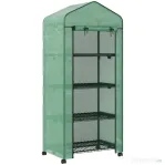 Outsunny Sera Portabilă, Seră pentru Plante, Flori, Structură Exterioară cu 4 Rafturi, Acoperire PE, Verde