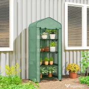 Outsunny Sera Portabilă, Seră pentru Plante, Flori, Structură Exterioară cu 4 Rafturi, Acoperire PE, Verde 