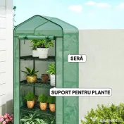 Outsunny Sera Portabilă, Seră pentru Plante, Flori, Structură Exterioară cu 4 Rafturi, Acoperire PE, Verde 