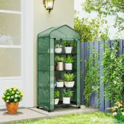 Outsunny Sera Portabilă, Seră pentru Plante, Flori, Structură Exterioară cu 4 Rafturi, Acoperire PE, Verde 