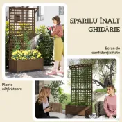 Outsunny Jardinieră Ridicată pentru Exterior cu Spalier și Bară Superioară, Jardinieră din Lemn de Brad cu Găuri de Drenaj pentru Flori și Legume, pentru Grădină și Balcon, Cafeniu Întunecat