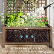 Outsunny Jardinieră Ridicată pentru Exterior cu Spalier și Bară Superioară, Jardinieră din Lemn de Brad cu Găuri de Drenaj pentru Flori și Legume, pentru Grădină și Balcon, Cafeniu Întunecat