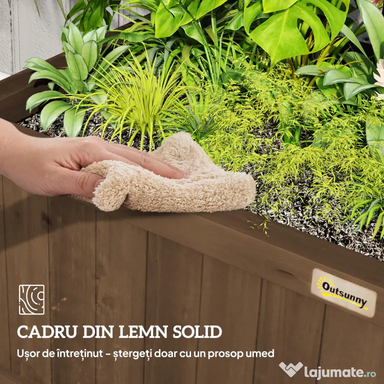 Outsunny Jardinieră Ridicată pentru Exterior cu Spalier și Bară Superioară, Jardinieră din Lemn de Brad cu Găuri de Drenaj pentru Flori și Legume, pentru Grădină și Balcon, Cafeniu Întunecat