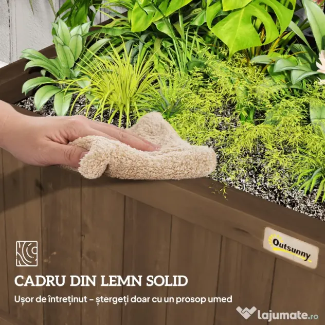 Outsunny Jardinieră Ridicată pentru Exterior cu Spalier și Bară Superioară, Jardinieră din Lemn de Brad cu Găuri de Drenaj pentru Flori și Legume, pentru Grădină și Balcon, Cafeniu Întunecat