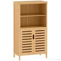 kleankin Mobile Bagno in Bambù, Mobiletto Bagno Salvaspazio con 2 Ante a Persiana e Ripiani Aperti, Armadietto da Terra per Sala da Pranzo, Salotto, Soggiorno, Cucina, 50x29x92 cm, Color Legno | Aosom Romania 