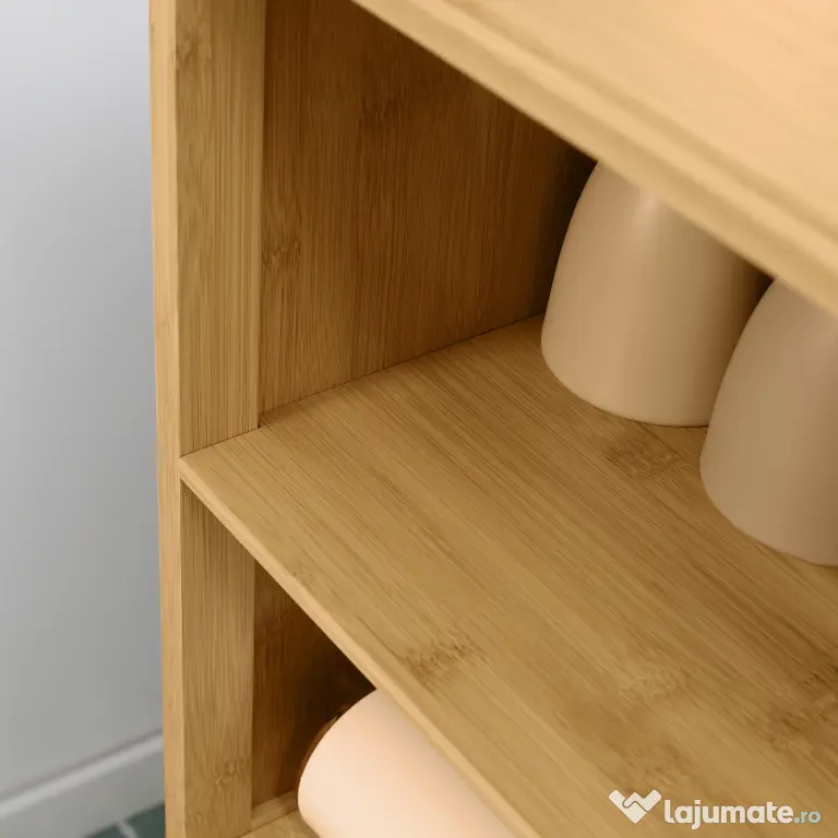 kleankin Mobile Bagno in Bambù, Mobiletto Bagno Salvaspazio con 2 Ante a Persiana e Ripiani Aperti, Armadietto da Terra per Sala da Pranzo, Salotto, Soggiorno, Cucina, 50x29x92 cm, Color Legno | Aosom Romania