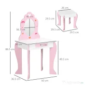 ZONEKIZ Set de Masa de Machiaj cu Scaun si Oglinda si Sertar, din Lemn MDF, pentru Copii de 3-6 Ani, Alb si Roz