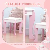 ZONEKIZ Set de Masa de Machiaj cu Scaun si Oglinda si Sertar, din Lemn MDF, pentru Copii de 3-6 Ani, Alb si Roz