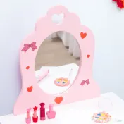 ZONEKIZ Set de Masa de Machiaj cu Scaun si Oglinda si Sertar, din Lemn MDF, pentru Copii de 3-6 Ani, Alb si Roz