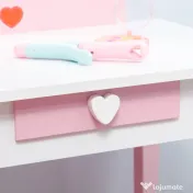 ZONEKIZ Set de Masa de Machiaj cu Scaun si Oglinda si Sertar, din Lemn MDF, pentru Copii de 3-6 Ani, Alb si Roz