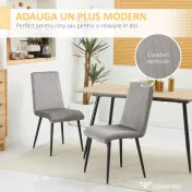 HOMCOM Scaune de Luat Masa Set de 2 Scaune de luat Masa, Scaune de Bucatarie Moderne din Tesatura de Catifea cu Spatar cu Canale si Picioare din Otel pentru Camera de Luat Masa, Camera de Zi, Gri 