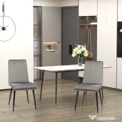 HOMCOM Scaune de Luat Masa Set de 2 Scaune de luat Masa, Scaune de Bucatarie Moderne din Tesatura de Catifea cu Spatar cu Canale si Picioare din Otel pentru Camera de Luat Masa, Camera de Zi, Gri 