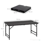 Outsunny Masă Pliabilă pentru Grădină, Înălțime Reglabilă, Capacitate 4 Persoane, Masă Dreptunghiulară Portabilă pentru Camping și Terasă, 120x60cm 