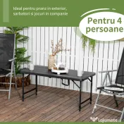 Outsunny Masă Pliabilă pentru Grădină, Înălțime Reglabilă, Capacitate 4 Persoane, Masă Dreptunghiulară Portabilă pentru Camping și Terasă, 120x60cm 