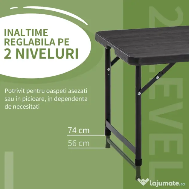 Outsunny Masa pliabila pentru gradina pentru 4 persoane, Masa dreptunghiulara de exterior cu inaltime reglabila, gri inchis | Aosom Romania