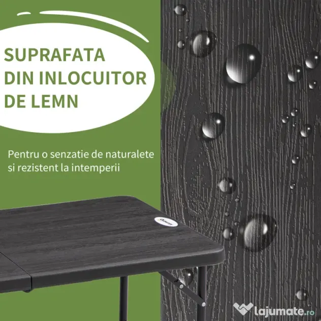 Outsunny Masa pliabila pentru gradina pentru 4 persoane, Masa dreptunghiulara de exterior cu inaltime reglabila, gri inchis | Aosom Romania