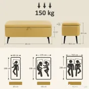 HOMCOM Bancă pentru Capătul Patului cu Spațiu de Depozitare și Tapițerie din Poliester Galben, 101x38.5x44.5 cm