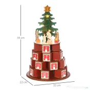 HOMCOM Calendar Advent de Craciun din lemn, cu lumini LED, pentru copii si adulti, rosu si verde