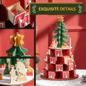 HOMCOM Calendar Advent de Craciun din lemn, cu lumini LED, pentru copii si adulti, rosu si verde