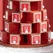 HOMCOM Calendar Advent de Craciun din lemn, cu lumini LED, pentru copii si adulti, rosu si verde