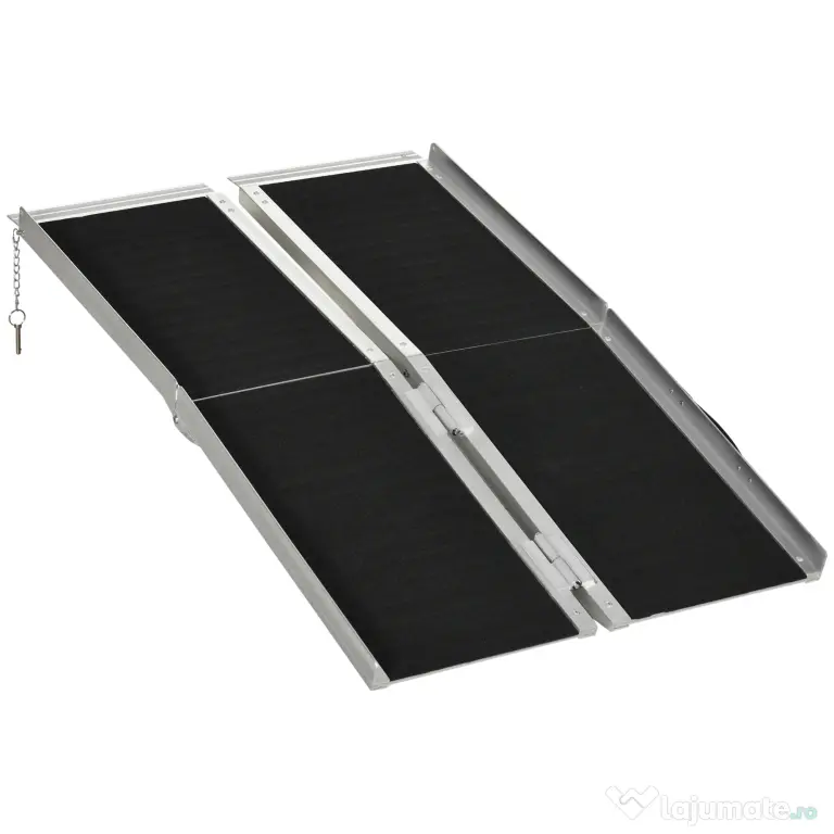 HOMCOM Rampă pliabilă pentru scaun cu rotile, din aluminiu, cu acoperire antiderapantă și margini, 122x73.5 cm, Negru | Aosom Romania