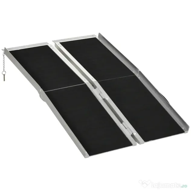 HOMCOM Rampă pliabilă pentru scaun cu rotile, din aluminiu, cu acoperire antiderapantă și margini, 122x73.5 cm, Negru | Aosom Romania