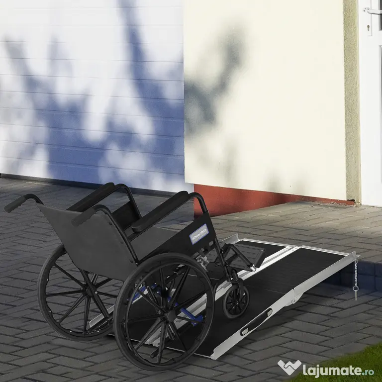 HOMCOM Rampă pliabilă pentru scaun cu rotile, din aluminiu, cu acoperire antiderapantă și margini, 122x73.5 cm, Negru | Aosom Romania