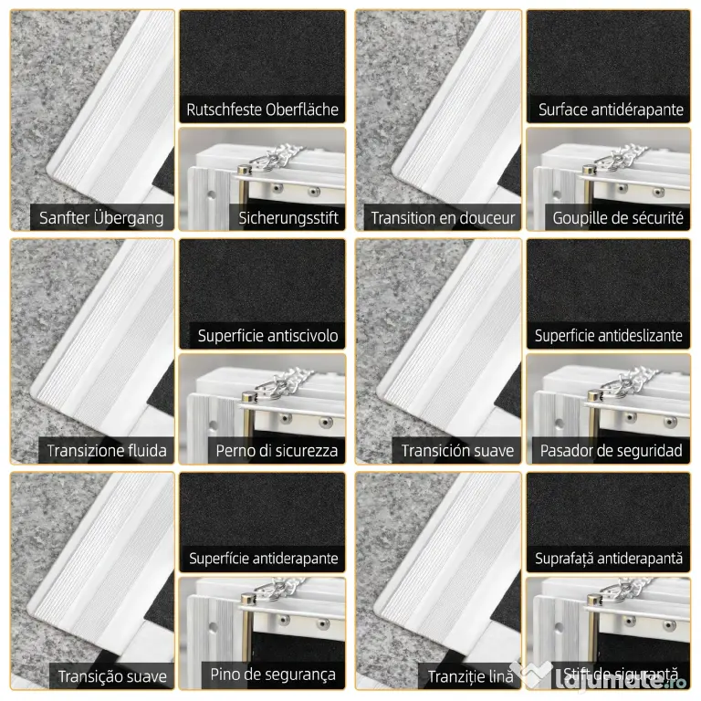 HOMCOM Rampă pliabilă pentru scaun cu rotile, din aluminiu, cu acoperire antiderapantă și margini, 122x73.5 cm, Negru | Aosom Romania