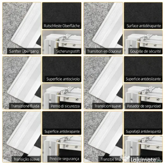 HOMCOM Rampă pliabilă pentru scaun cu rotile, din aluminiu, cu acoperire antiderapantă și margini, 122x73.5 cm, Negru | Aosom Romania